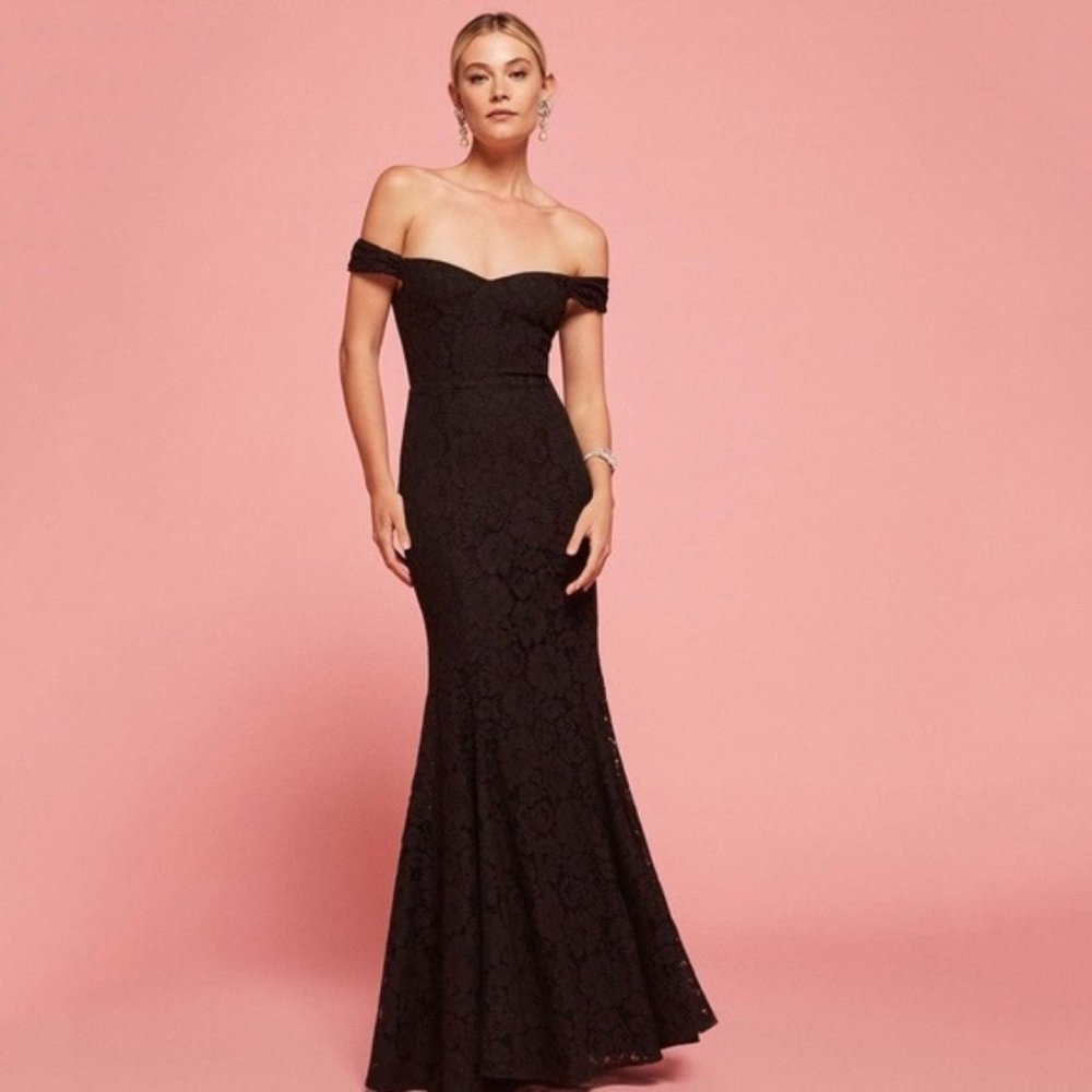 Reformation Fresia Black Lace Formal Gown
